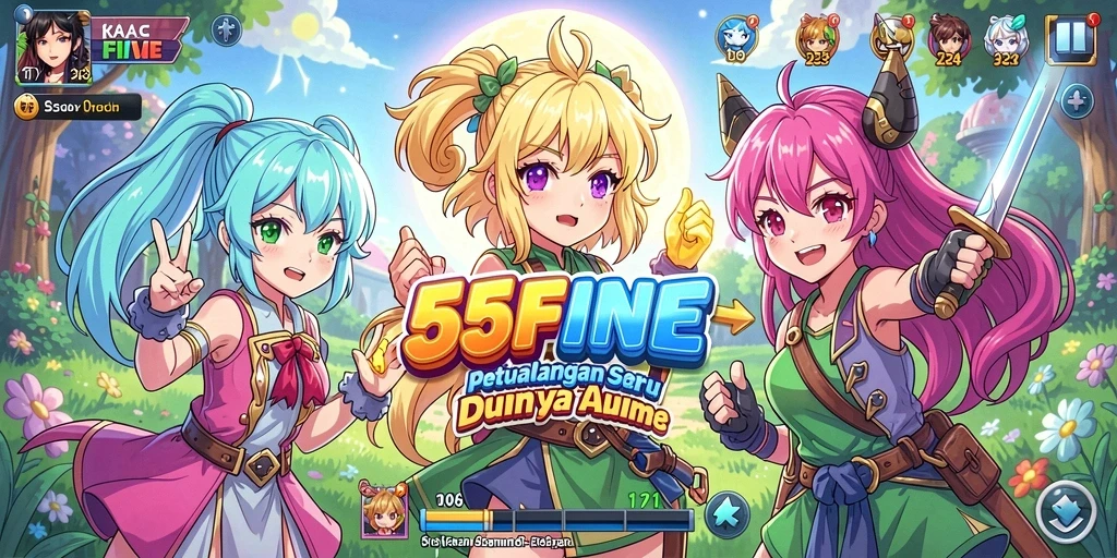 Tampilan gameplay seru dari 55FIVE di dunia Anime.