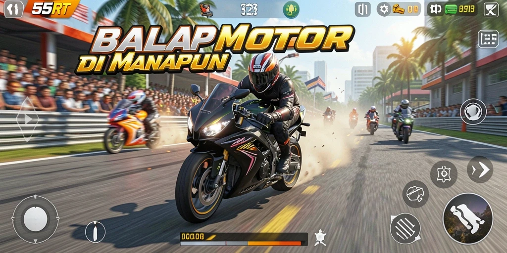 Gameplay menegangkan dengan balapan motor cepat.