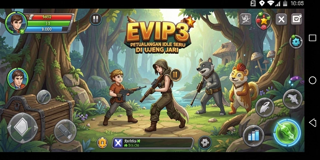 Tangkapan layar gameplay <strong>EVIP3</strong> menunjukkan karakter yang sedang beraksi dalam misi Idle.