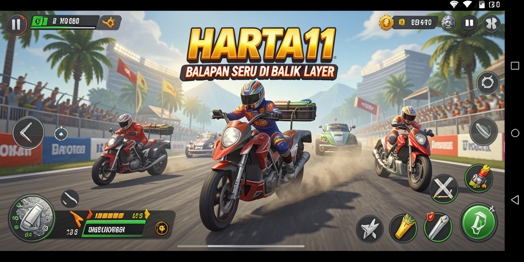Tampilan menarik dari gameplay balap di HARTA11 dengan berbagai jenis kendaraan.