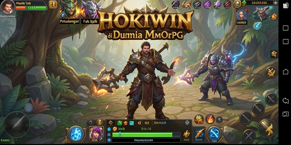 Screenshot HOKIWIN menampilkan pertarungan epik di dunia MMORPG.