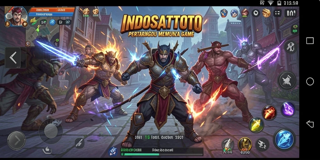 Gameplay mendebarkan dengan karakter bertarung dalam arena.