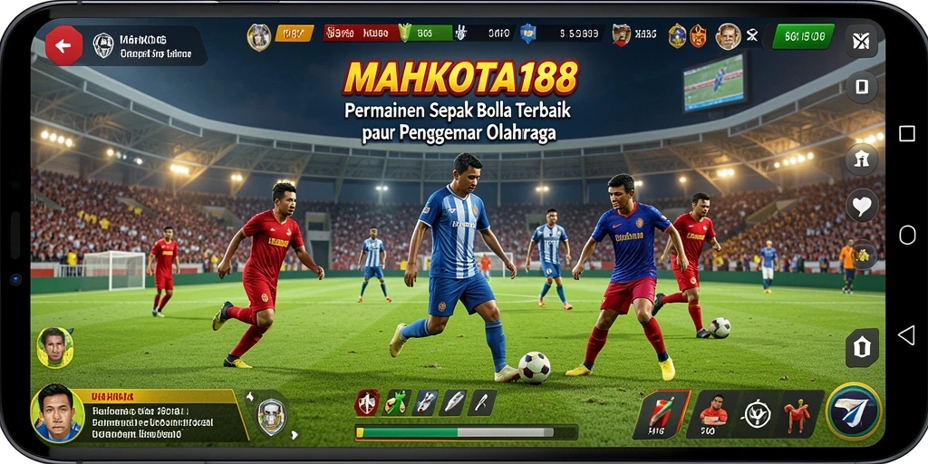 Screenshot gameplay <strong>MAHKOTA188</strong> menunjukkan aksi mendebarkan dalam pertandingan sepak bola.