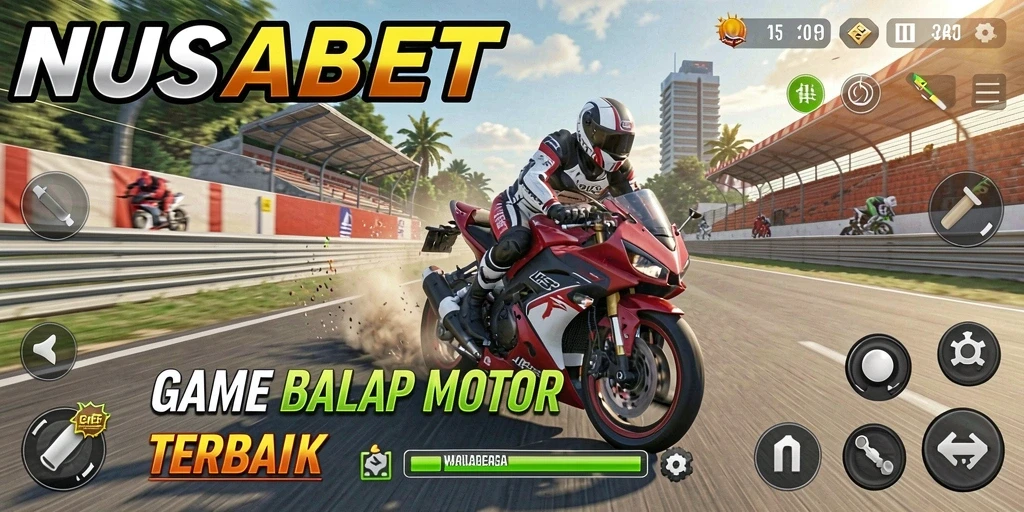 Gameplay seru dalam NUSABET dengan balapan motor mendebarkan.