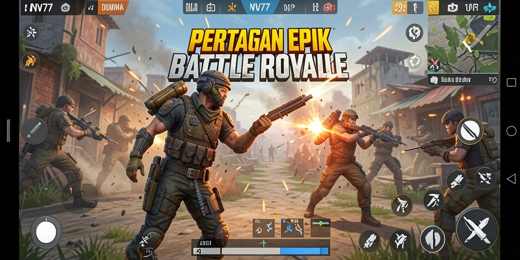 Gameplay NV77 menampilkan pertempuran mendebarkan dalam mode Battle Royale.