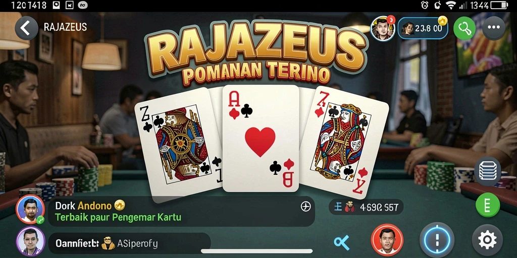Tampilan gameplay seru RAJAZEUS dengan pemain di meja Domino.