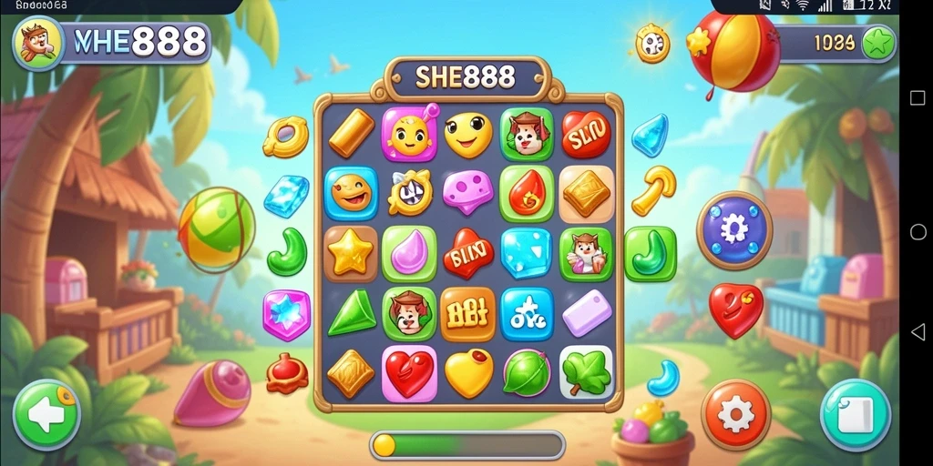 Screenshot gameplay SHE888 yang menunjukkan aksi seru dalam permainan Match-3.