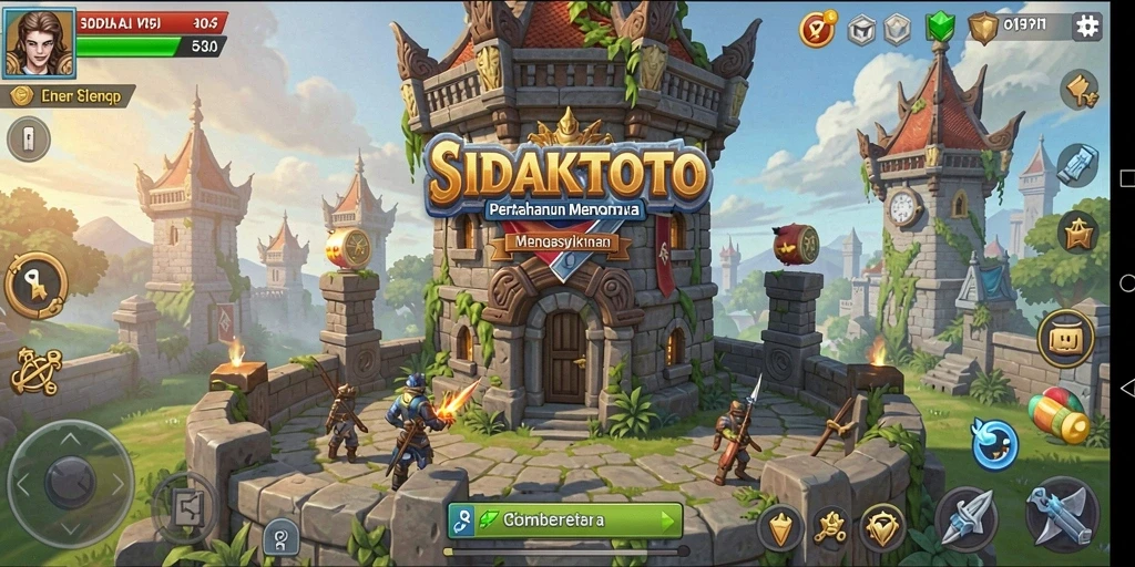 Tangkapan layar gameplay SIDAKTOTO menampilkan aksi menara bertahan yang mendebarkan.
