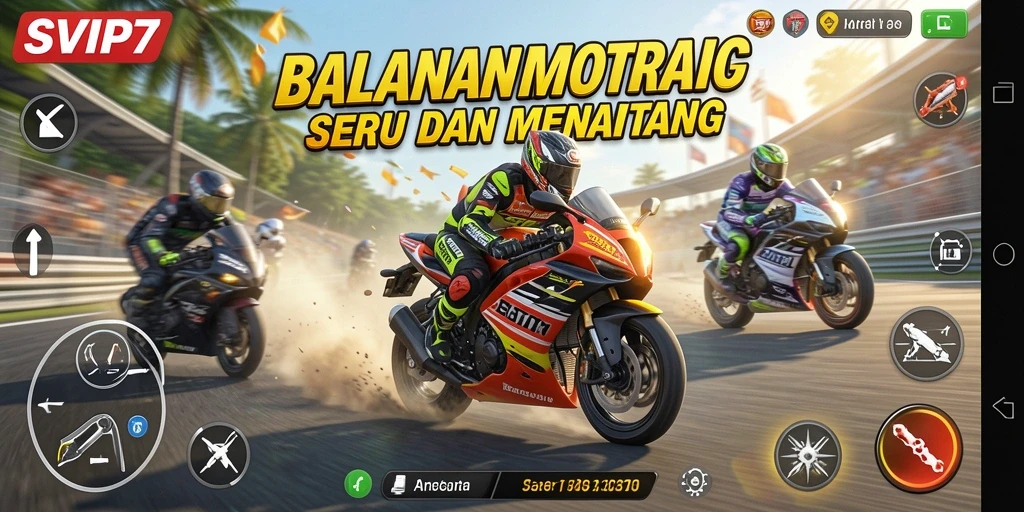 Tangkapan layar gameplay SVIP7 menampilkan momen balapan yang mendebarkan.